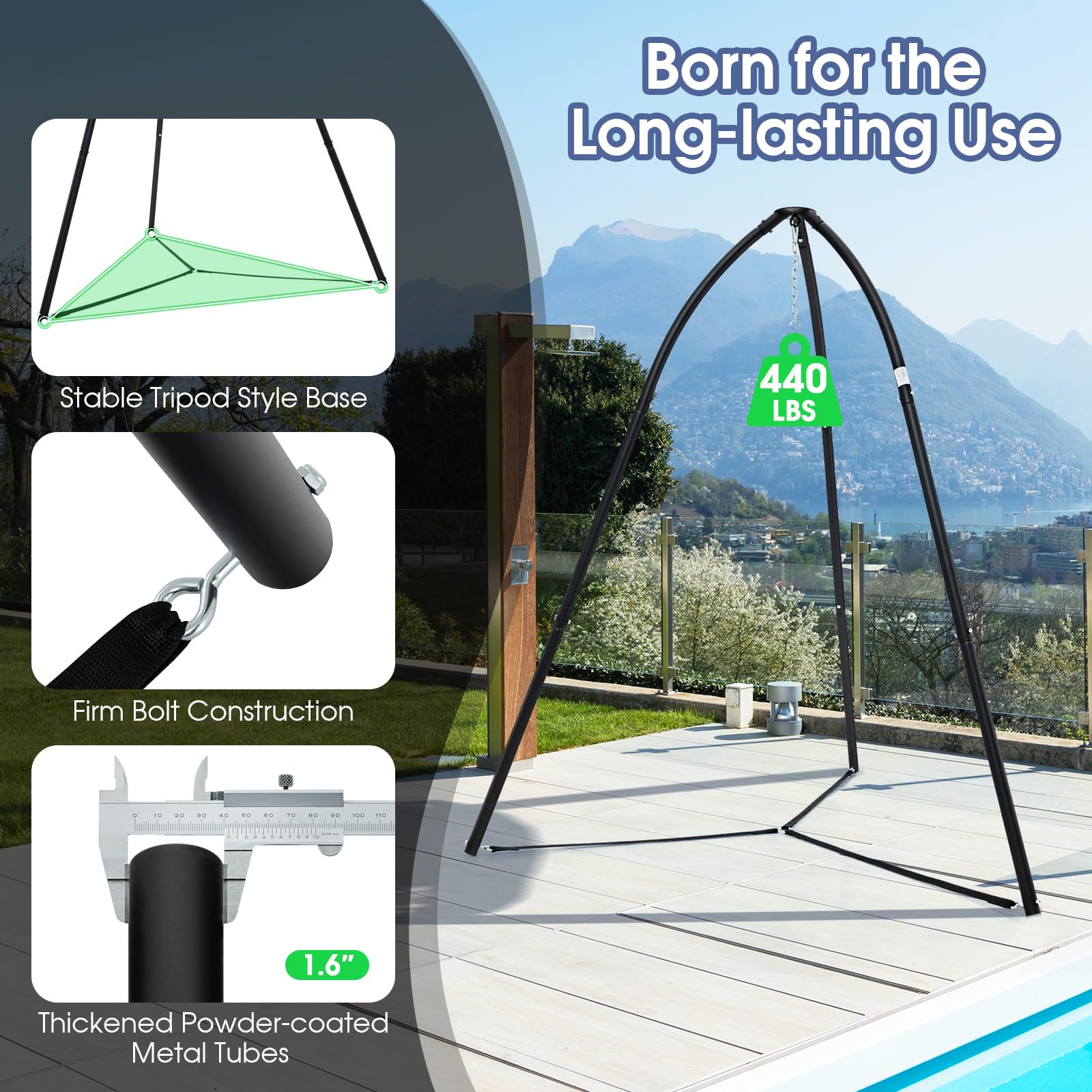 Giantex Metal Hammock Stand for Outside - Tripod Hanging Chair Stand Only, 78” x 86” Indoor Outdoor Swing Stand for Patio 