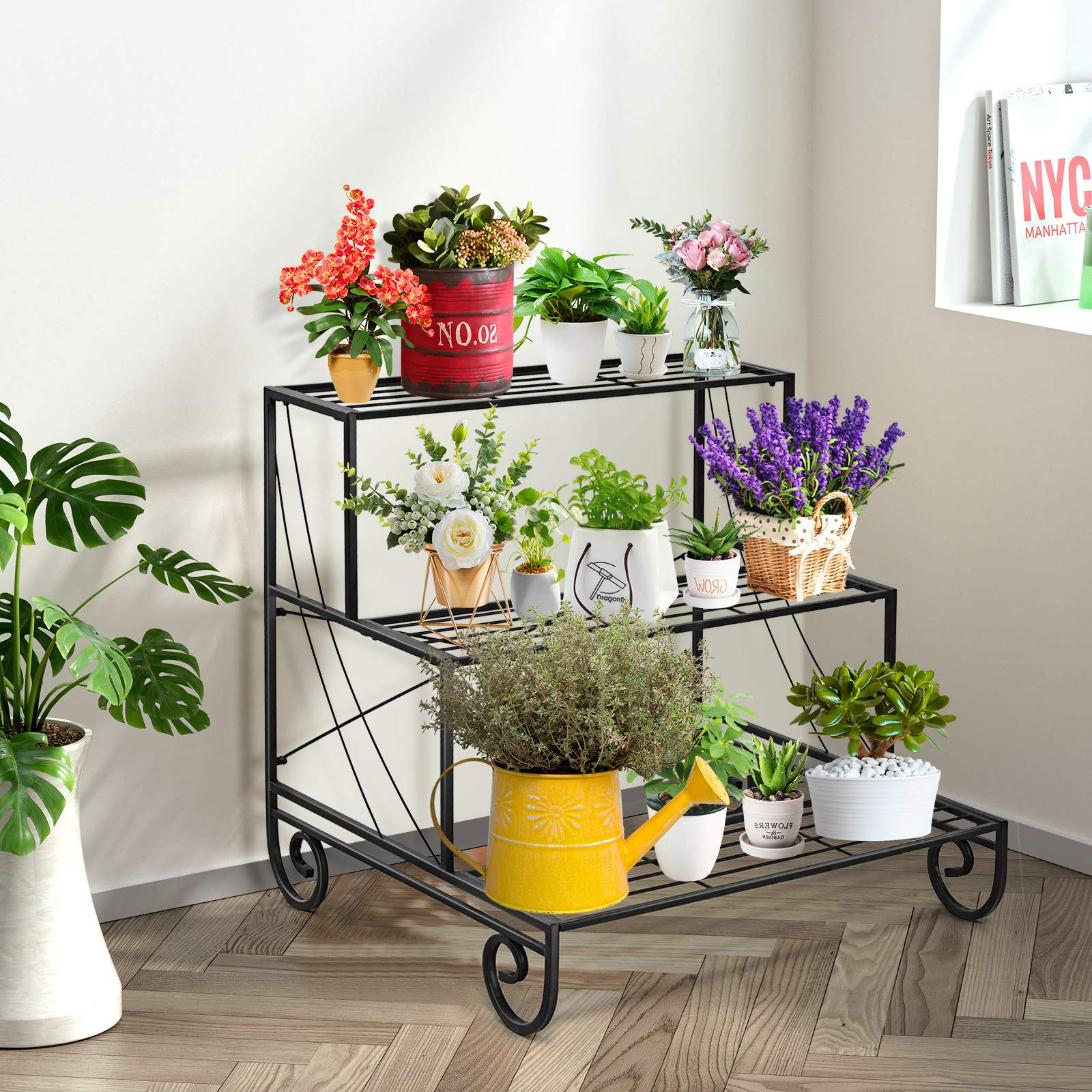 Giantex 3 Tier Metal Plant Stand, Stair Style Flower Pot Holder 