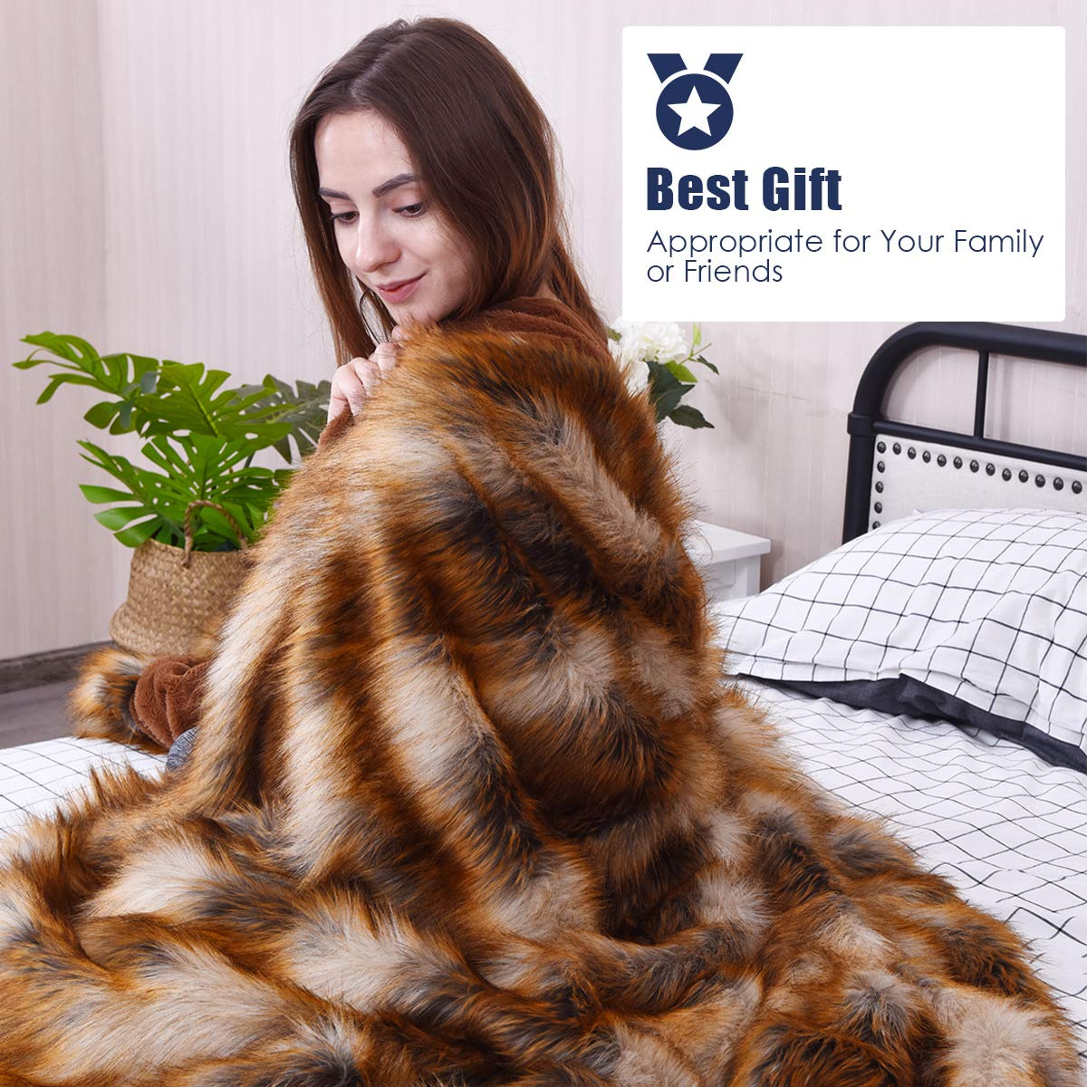 Faux Fur Throw Blanket, Ultra Soft Fuzzy Bed Blankets 