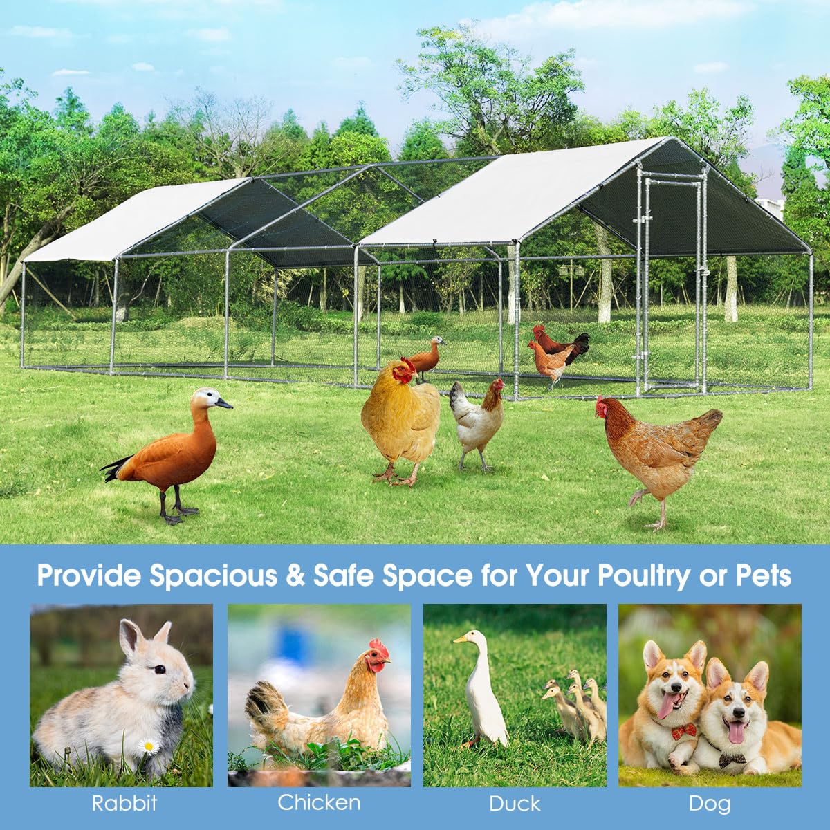 Giantex Large Metal Chicken Coop, Walk-in Chicken Coops Run House Shade Cage with Waterproof 