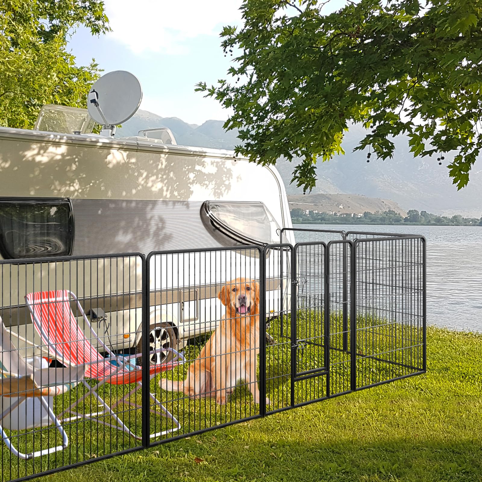 Giantex Dog Playpen Outdoor 40" H - 8/16 Panels Metal Pet Fence for Large Dogs, Heavy Duty Dog Pen Exercise Fence with Door 