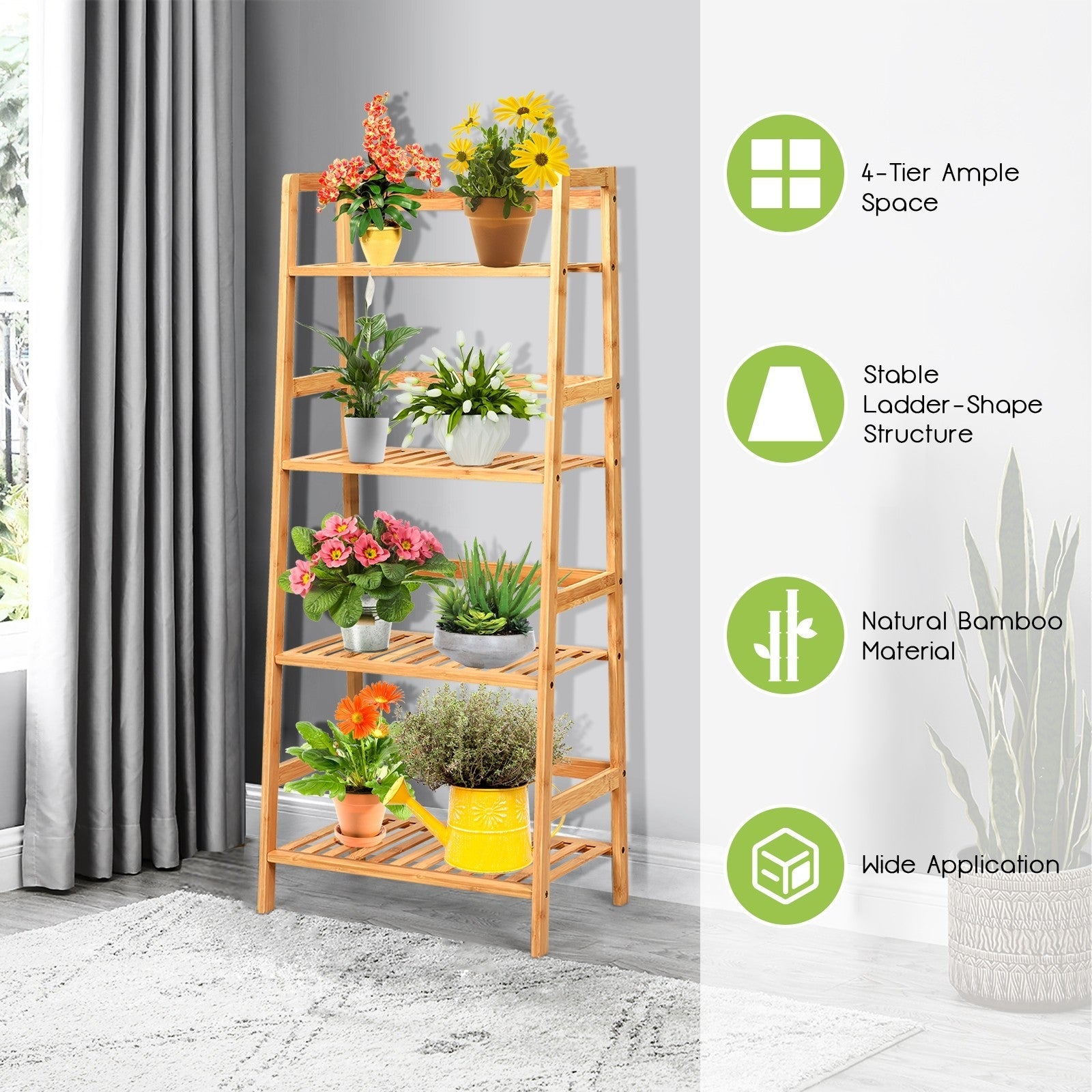 4-Tier Ladder Shelf Plant Stand | Bamboo Flower Pots Holder 