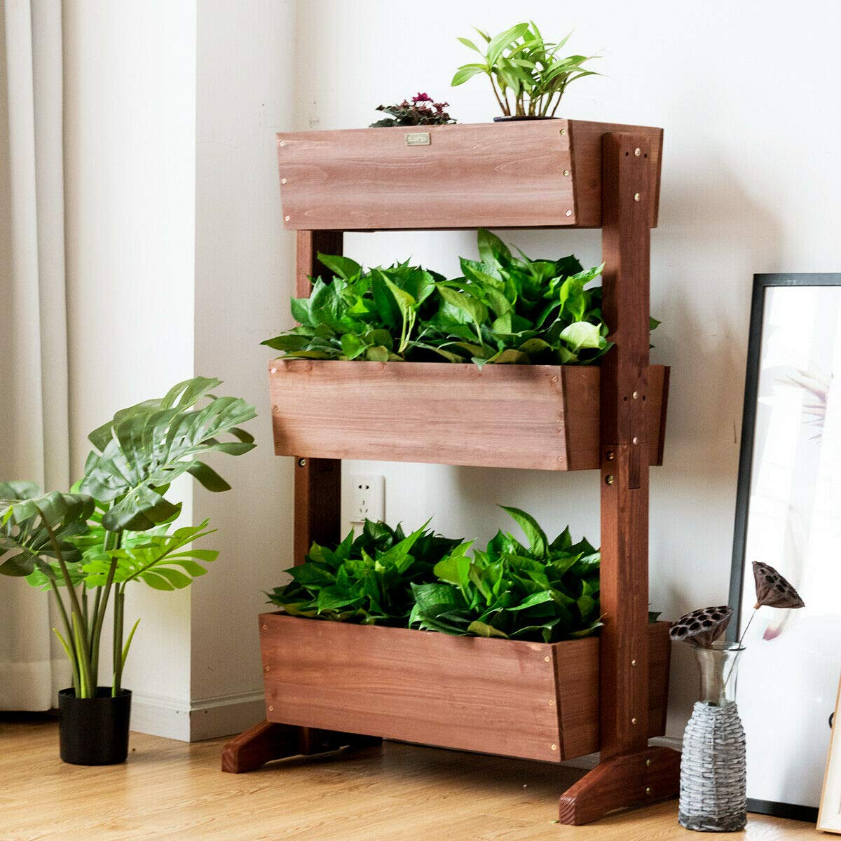 Giantex Classification Storage Box Shelf for Indoor Outdoor Flower Stand (Nut-brown) 
