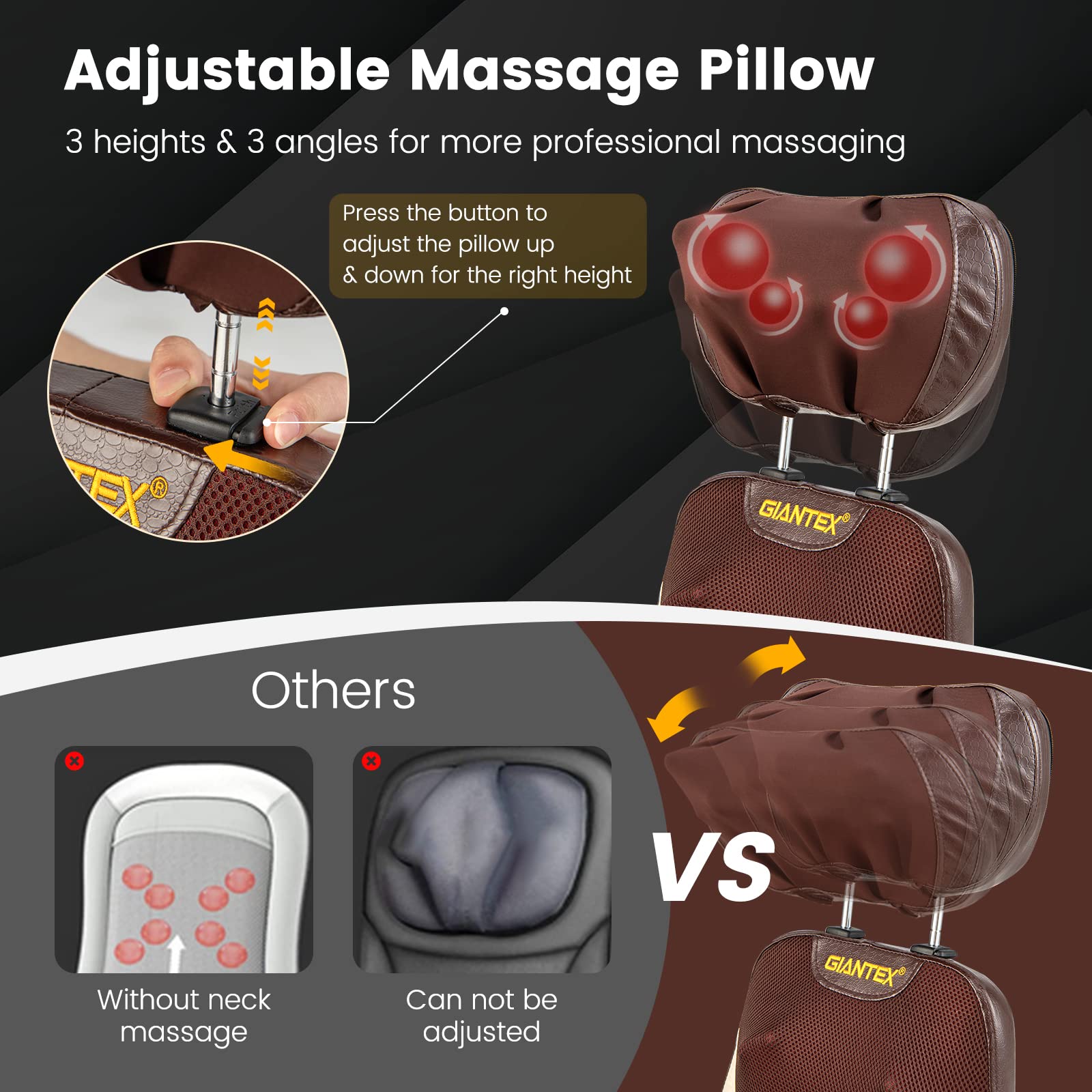 Giantex Back Massager Chair Pad - Chair Massager with Adjustable Neck Pillow, 3 Speeds & 3-Level Timer, Brown 