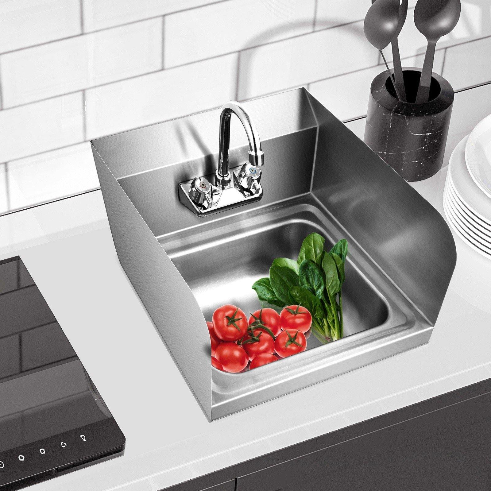 Giantex Stainless Steel Hand Washing Sink, Wall Mount Hand Sink w/ Faucet, 17" x 15" 