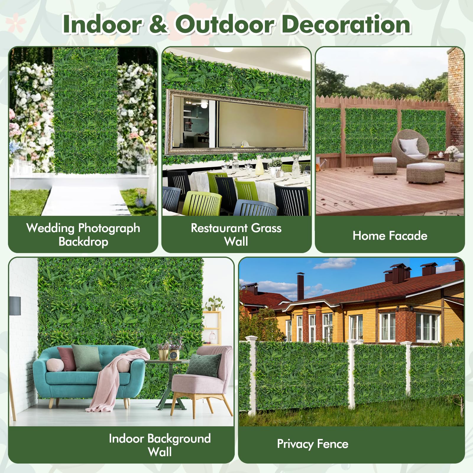 Giantex Grass Wall Panels Backdrop - 4 PCS 20"x20" Artificial Tropical Boxwood Panels 