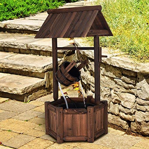 Giantex Wishing Well Water Fountain Rustic Wooden Outdoor Garden Decorative Fountain Backyard w/ Electric Pump