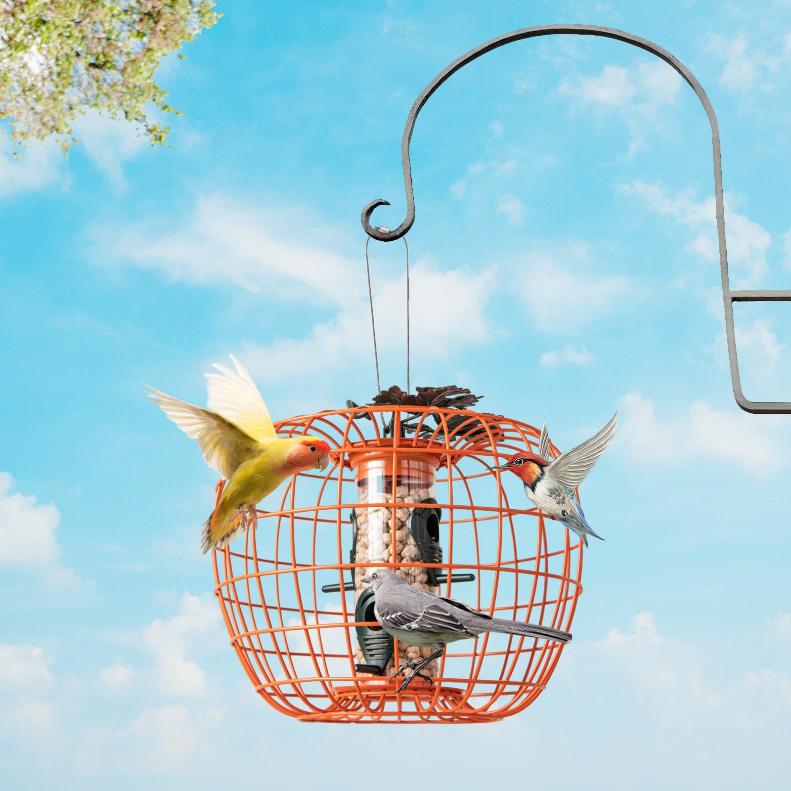 Giantex Bird Feeder, Hanging Wild Bird Feeders, Squirrel Proof Metal Frame, 4 Ports, 360° Feeding 