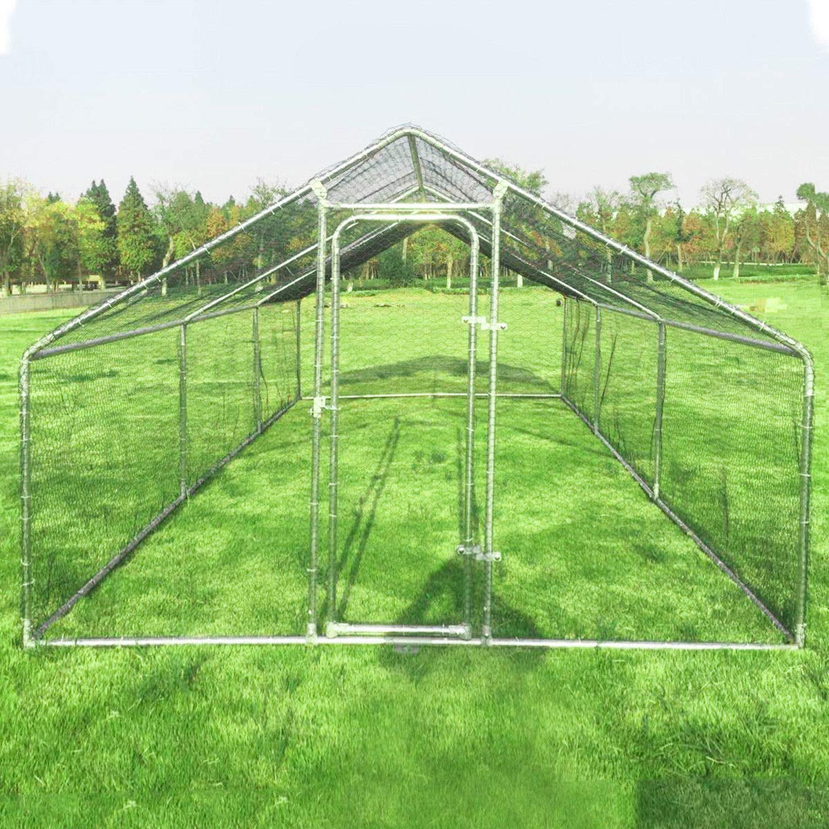 Large Metal Chicken Run w/ Anti-Ultraviolet Cover for Outdoor 