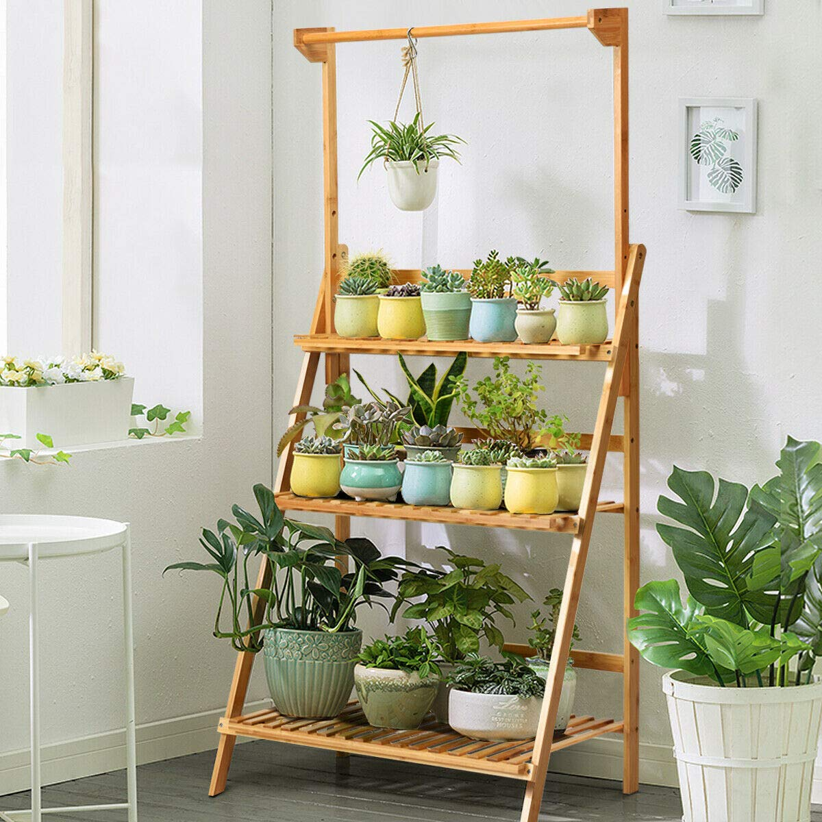 Giantex 3-Tier Hanging Plant Stand Storage Shelf, Folding Flower Pot Organizer Display Storage Rack 