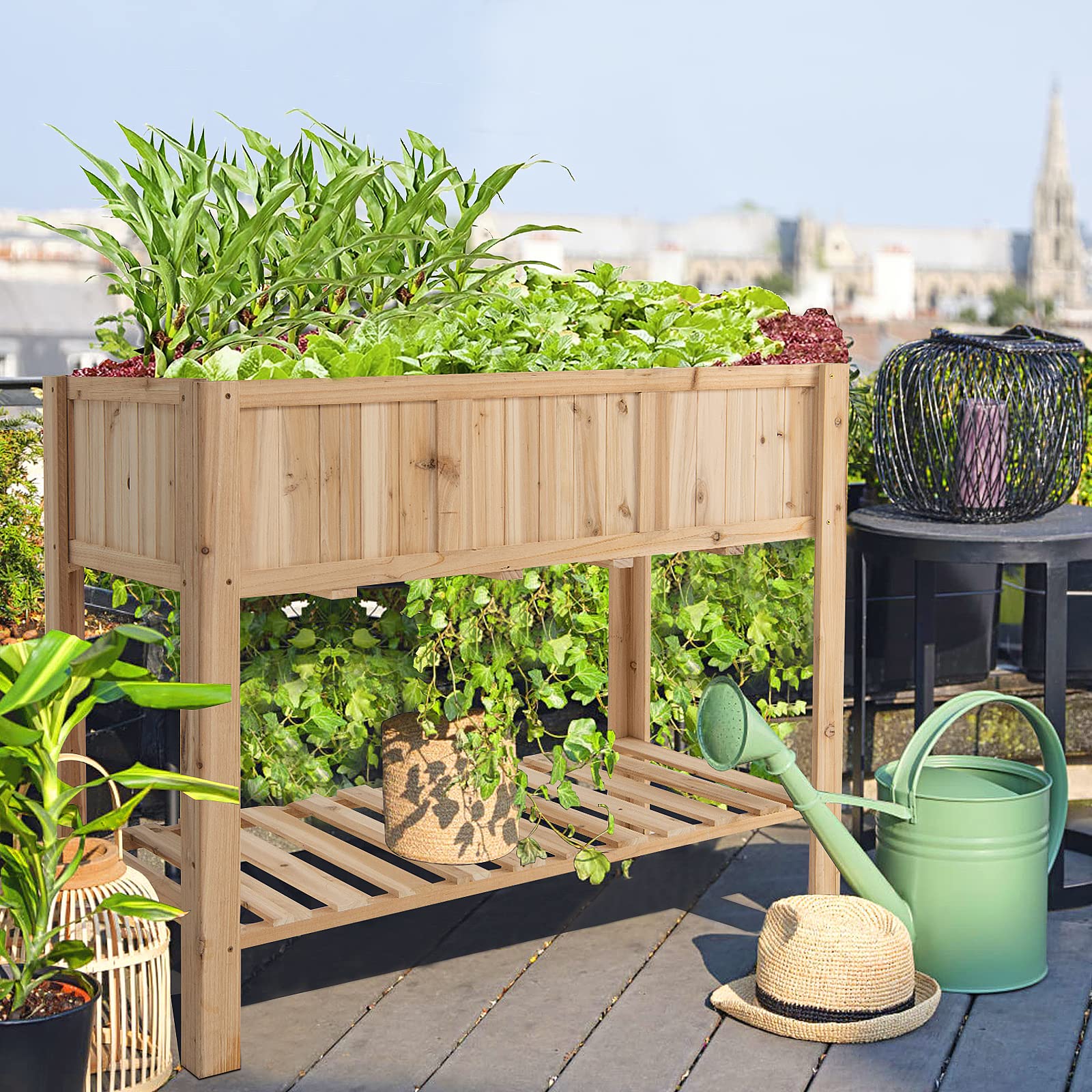 Giantex Raised Garden Bed, Wooden Planter, Black Liner 