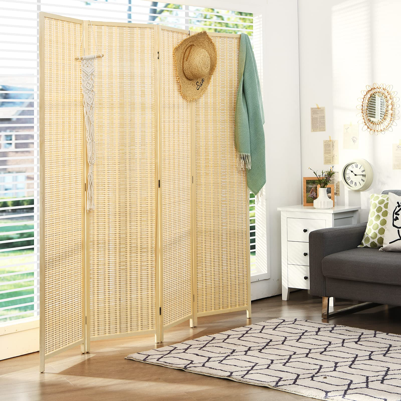 Giantex 4 Panel 6 Ft Tall Bamboo Room Divider, Folding Privacy Screen, Natural