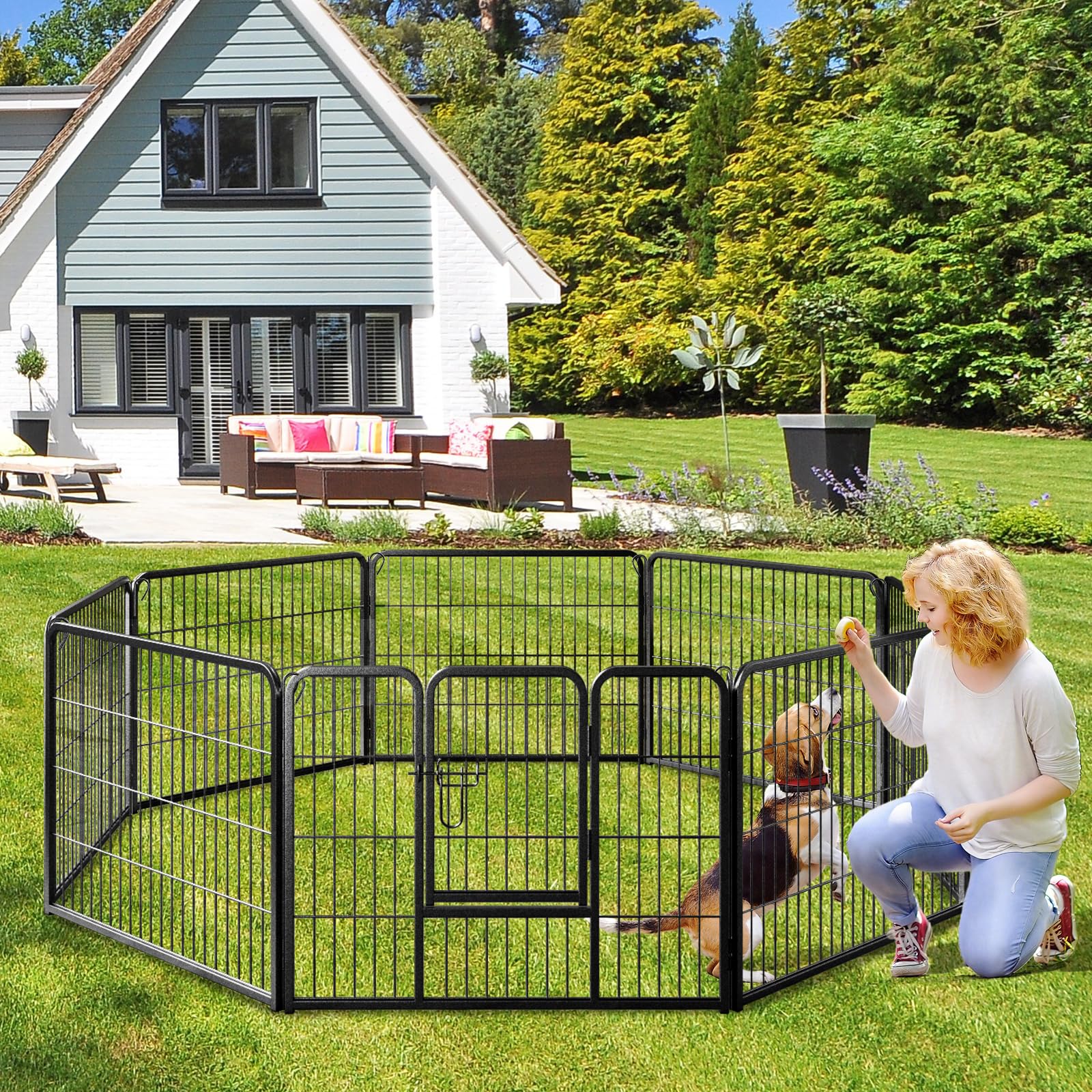 Giantex Dog Playpen Outdoor 24" H - 8/16 Panels Metal Pet Fence for Puppies Small Dogs, Portable Dog Fence for Yard Garden RV Camping 