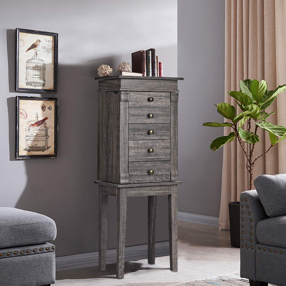 CHARMAID Jewelry Cabinet Armoire with 5 Drawers 