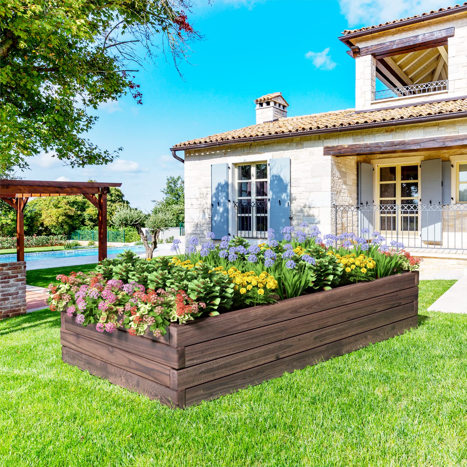 Rectangular Planter for Patio and Lawn 47'' L x 24'' W x 9'' H, (Brown) 