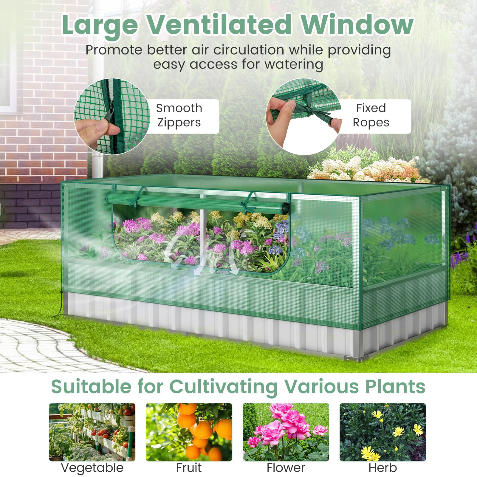 Giantex 69”x36”x28” Raised Garden Bed with Cover, 16.5 Cu.Ft Galvanized Steel Planter Box Kit 
