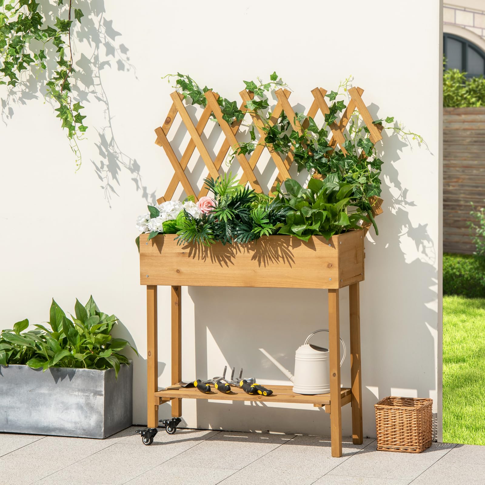 Giantex Raised Garden Bed on Wheels, Rolling Planter Boxes with Trelli 