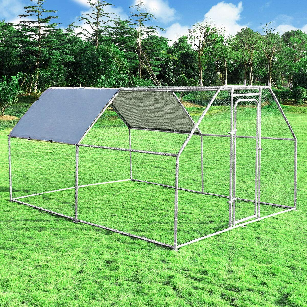 Large Metal Chicken Coop Walk-in Chicken Coops Hen Run House Shade Cage with Waterproof and Anti-Ultraviolet Cover for Outdoor Backyard 