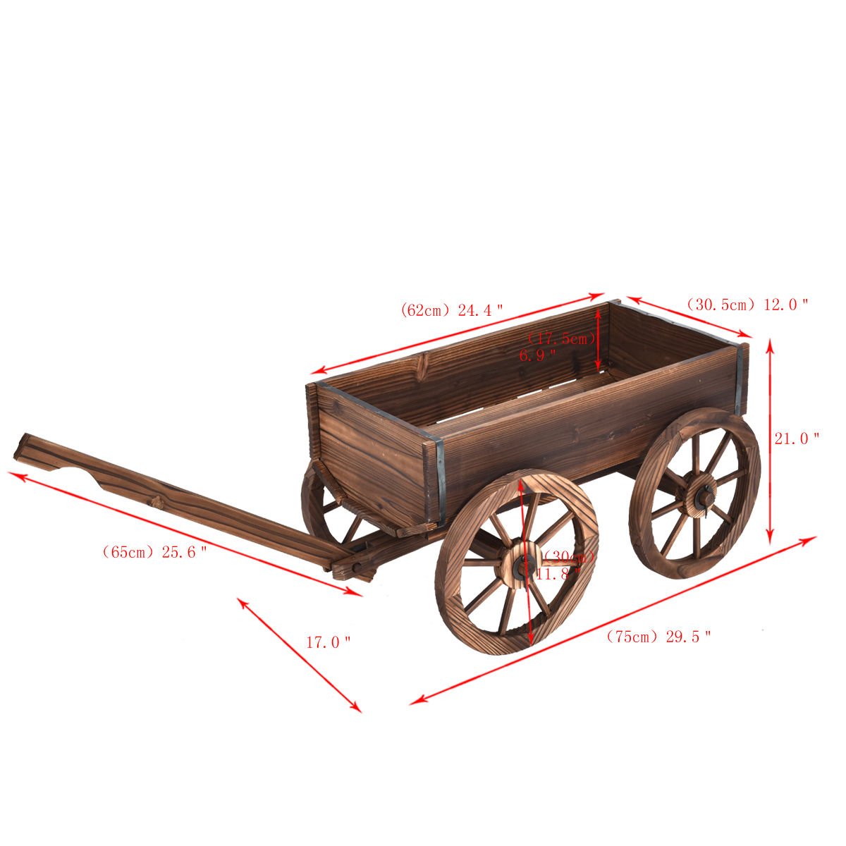 Giantex Wood Wagon Flower Planter Pot Stand W/Wheels Home Garden Outdoor Decor 