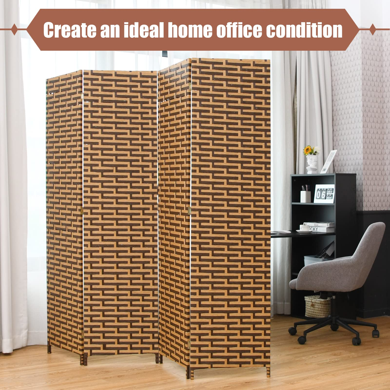 Giantex Room Divider, 6 Ft 4 Panel Handmade Rattan Room Divider