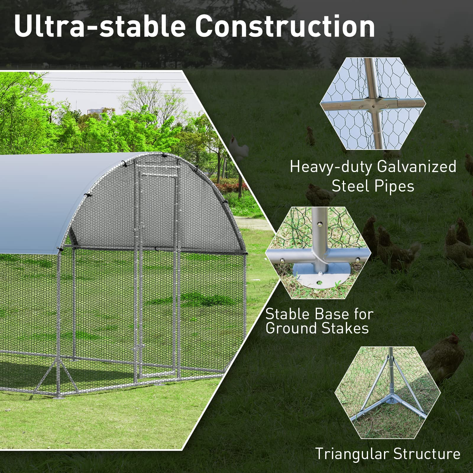 Giantex Large Metal Chicken Coop, Dome Shaped Poultry Cage Hen Run House Rabbits Habitat for Backyard Farm Outdoor 