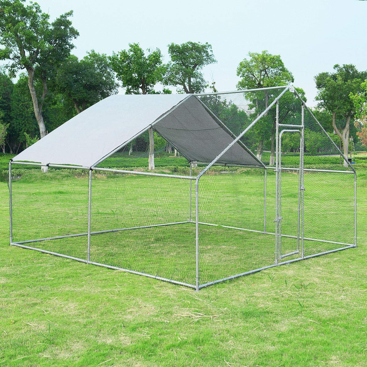 Giantex Large Metal Chicken Coop Walk-in Chicken Coops Run House Shade Cage with Waterproof and Anti-Ultraviolet Cover 