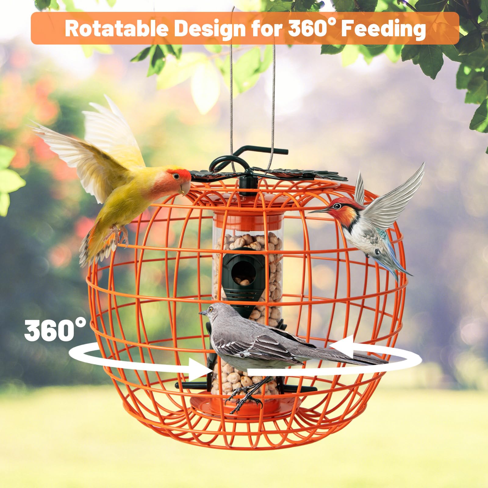 Giantex Bird Feeder, Hanging Wild Bird Feeders, Squirrel Proof Metal Frame, 4 Ports, 360° Feeding 