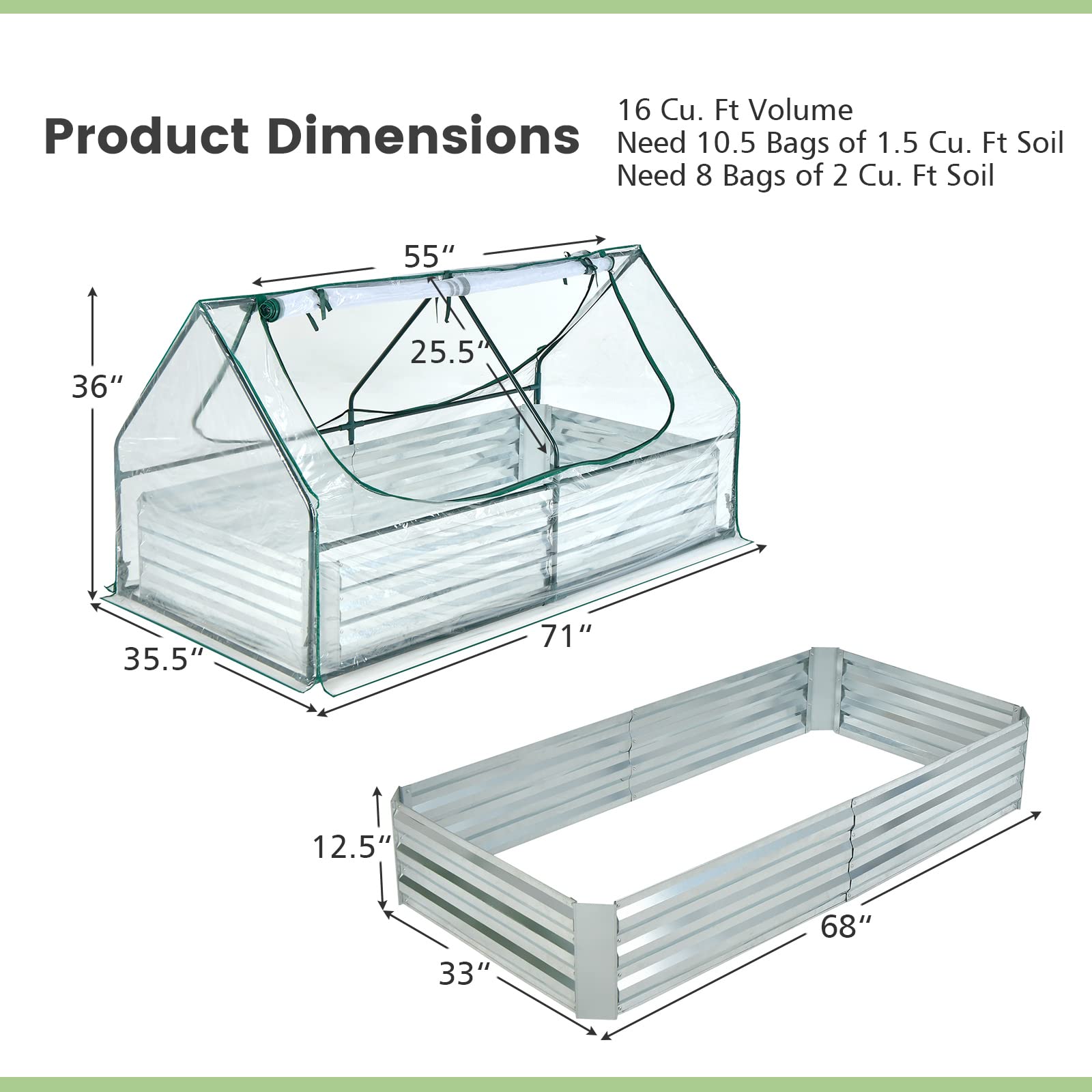 Giantex Galvanized Steel Raised Garden Bed with Mini Greenhouse, Outdoor Metal Planter Box Kit with Large Roll-up PVC Cover 