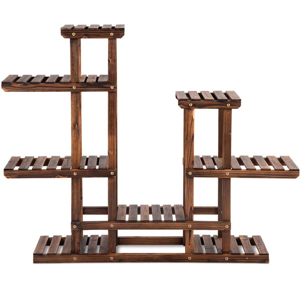 Giantex Flower Rack Wood Plant Stand 7 Wood Shelves 13 Pots 