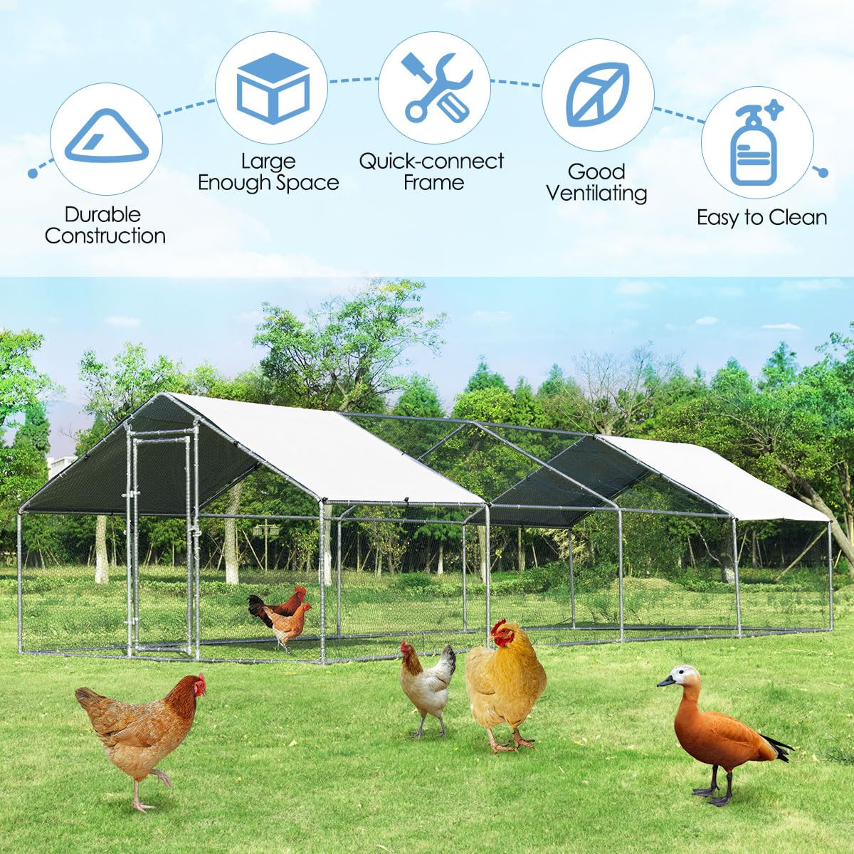 Giantex Large Metal Chicken Coop, Walk-in Chicken Coops Run House Shade Cage with Waterproof 