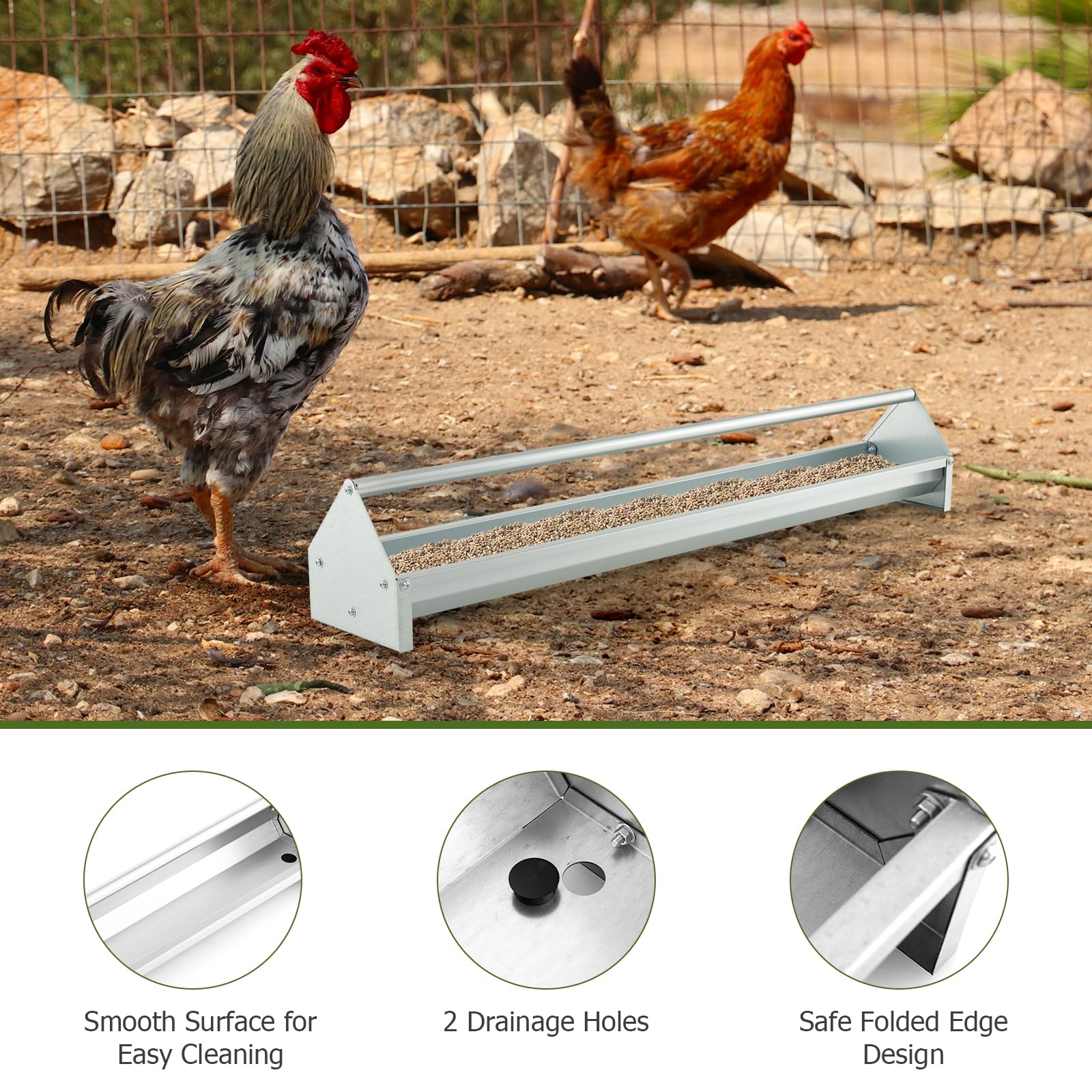 Giantex Chicken Feeding Trough 45" Long - Heavy Duty Galvanized Steel Chicken Feeder 