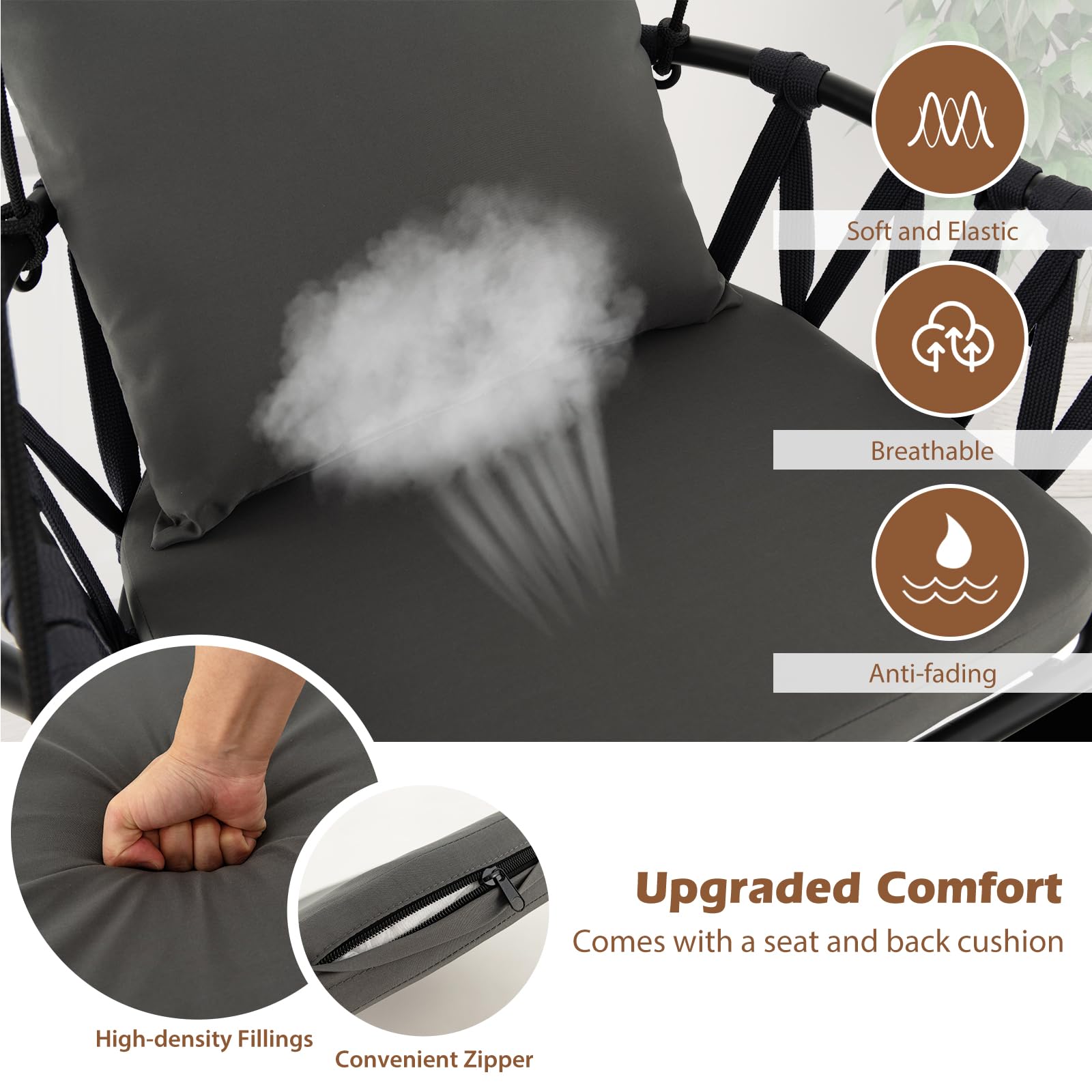 Giantex Hanging Swing Chair W/Stand, Cozy Seat & Back Cushions 
