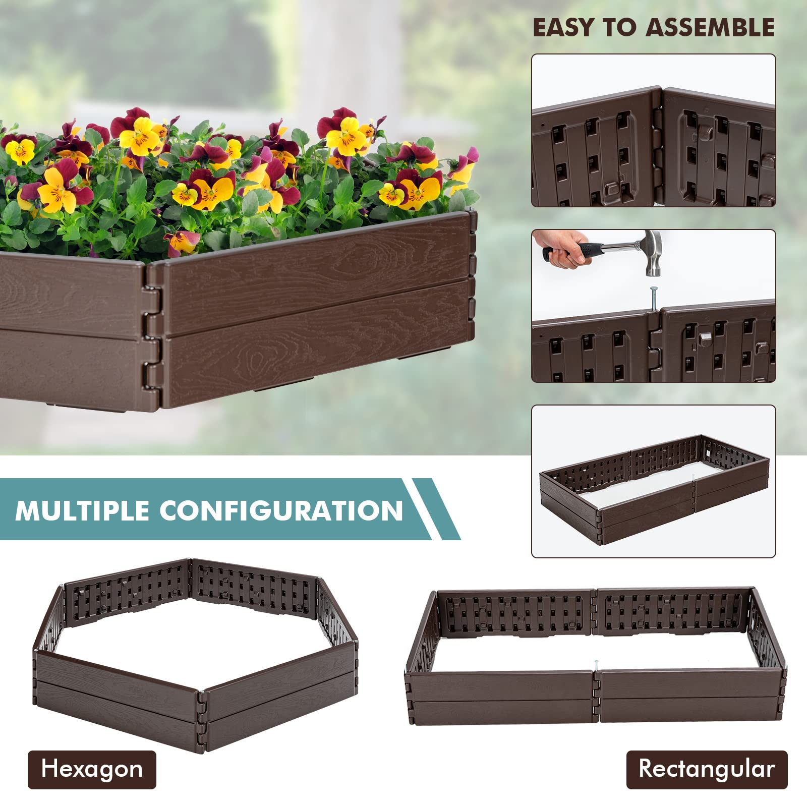 Giantex Planter Raised Bed, 8 Inch Deep, Brown 