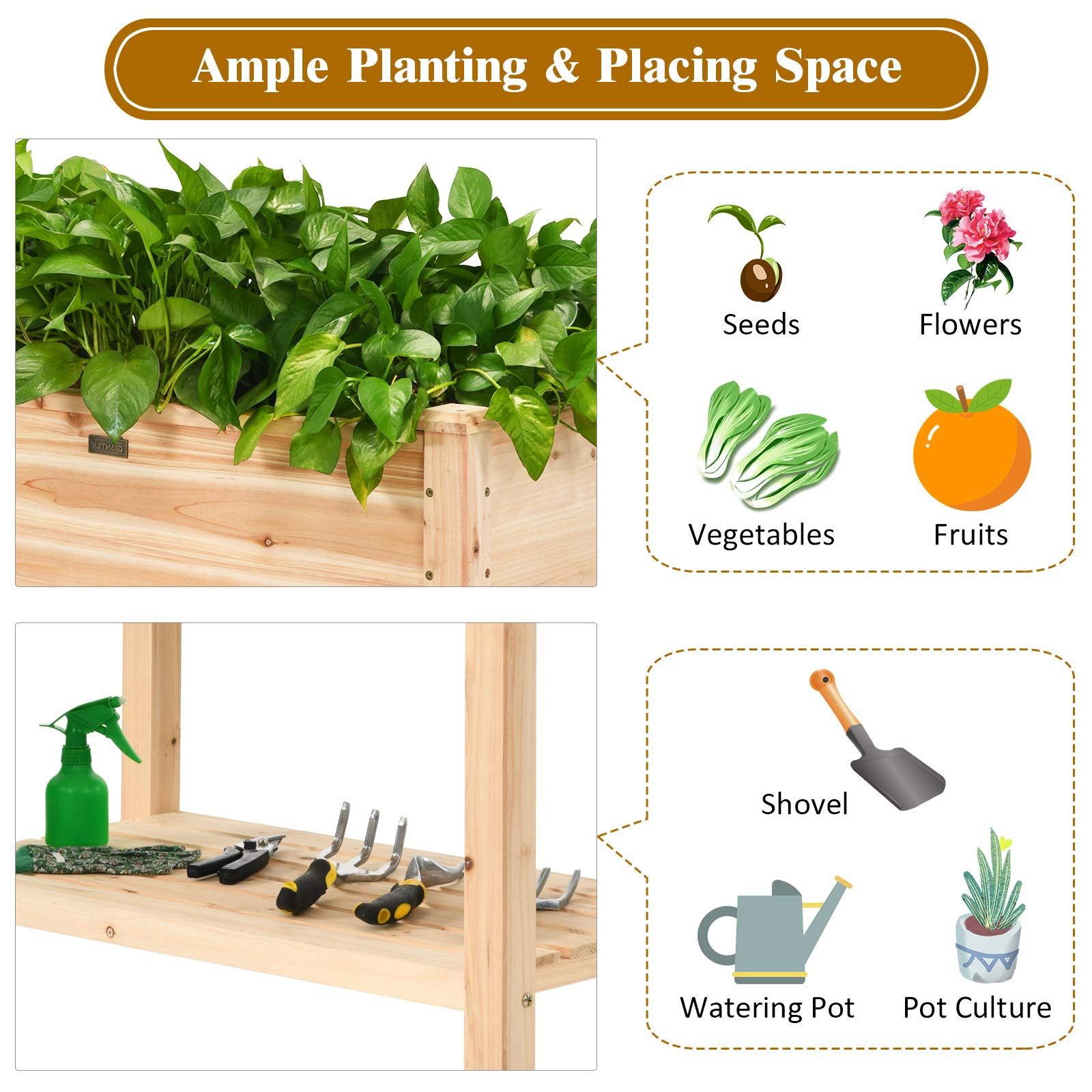 Outdoor Planter Box W/Shelf for Garden Patio Backyard 