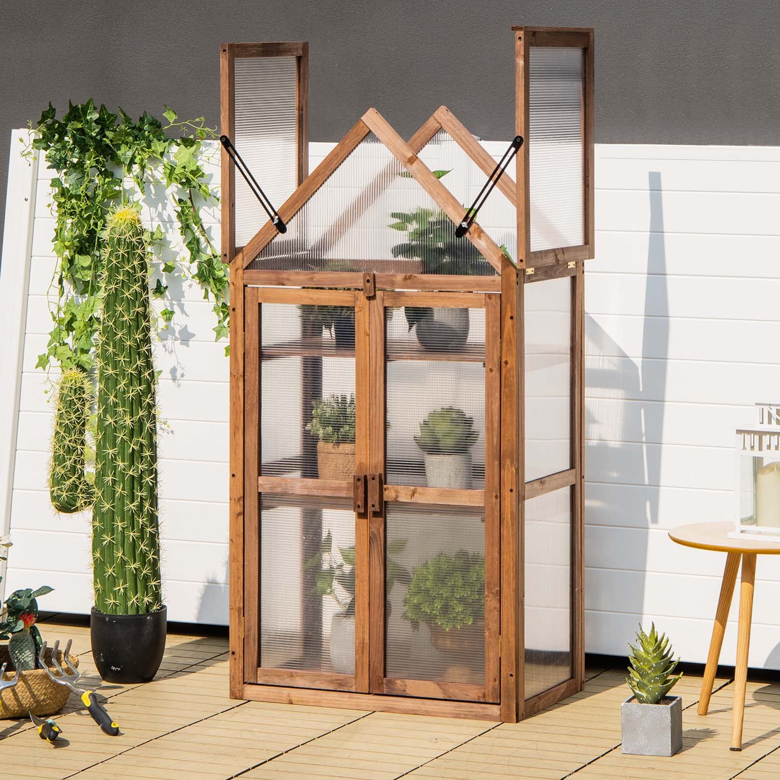Giantex 3-Tier Garden Cold Frame, Portable Wooden Mini Greenhouse Storage Shelves 