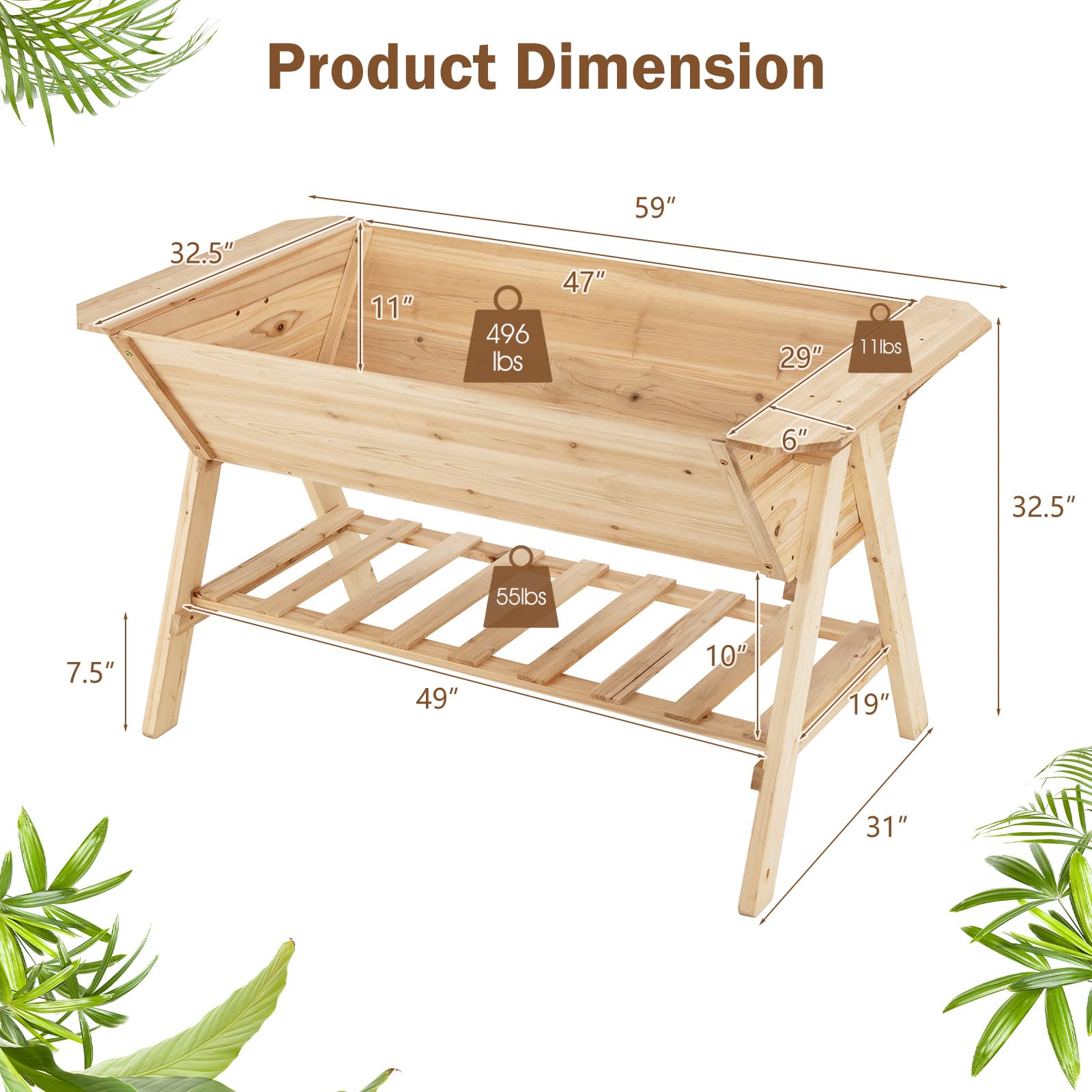 Giantex Plant Raised Bed 2 Tiers Garden Bed, Outdoor Fir Wood Plant Container with Storage Shelf 