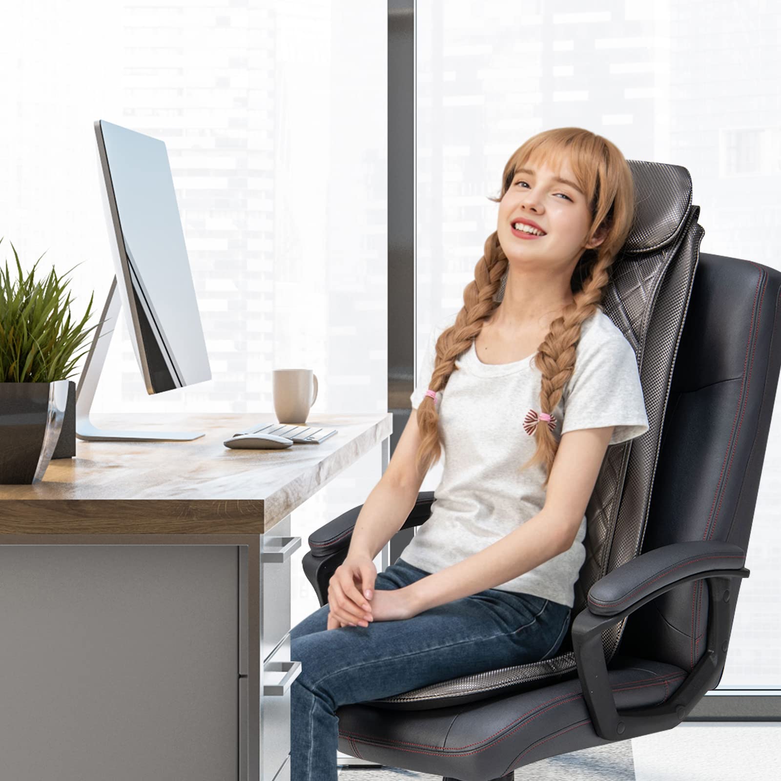 Giantex Back Massager Chair Pad - Massage Seat Cushion with Heat & Vibration 