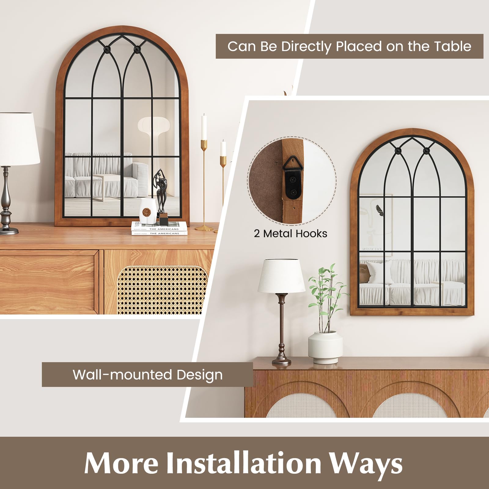 CHARMAID Arched Window Wall Mirror, 36''L x 24''W Farmhouse Accent Mirror