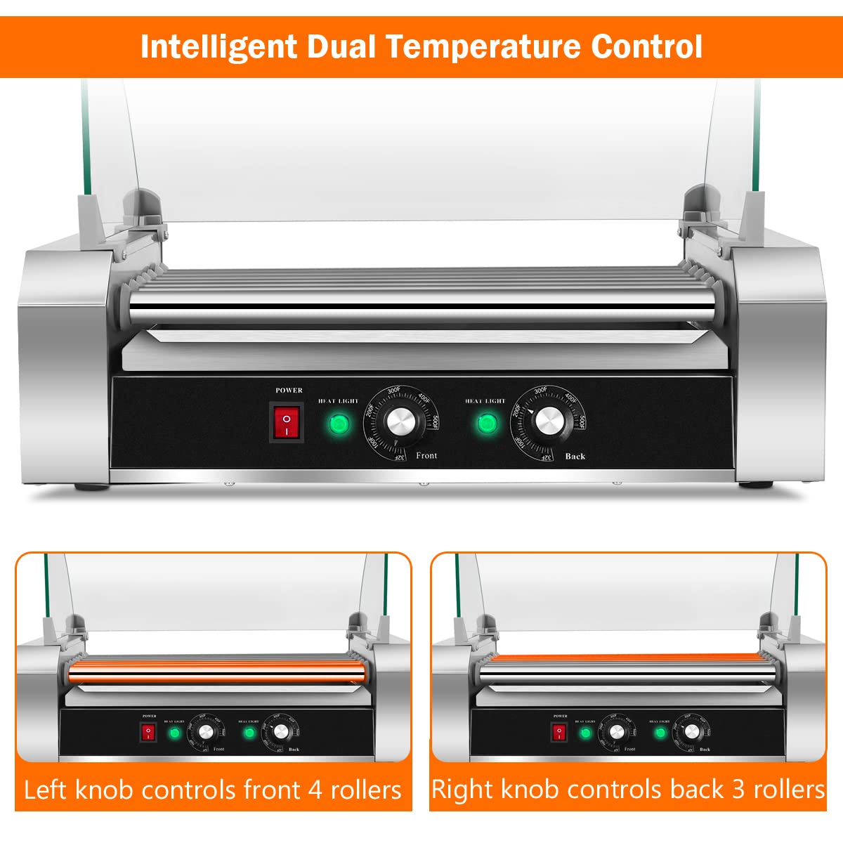 Giantex 7 Non-Stick Rollers 18 Hot Dog Sausage Grill Cooker Machine with Removable Stainless Steel Drip Tray and Glass Hood Cover 