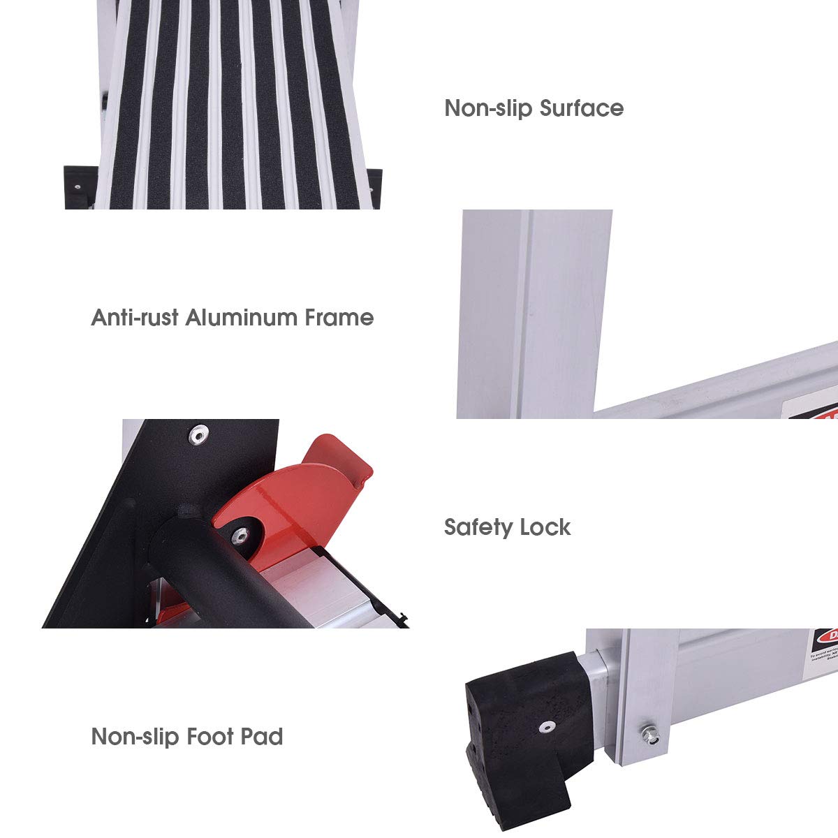 Giantex Aluminum Platform Non-Slip Folding Work Bench Drywall Stool Ladder 330lbs Capacity 