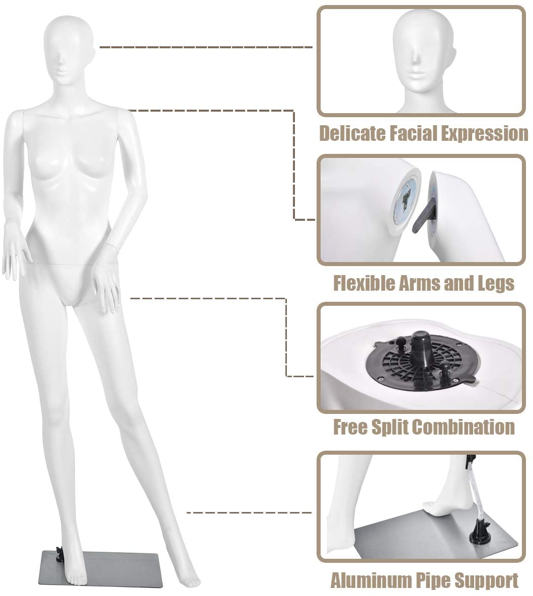 Female Mannequin Dress Form Display Manikin Torso 5.8 FT, White 