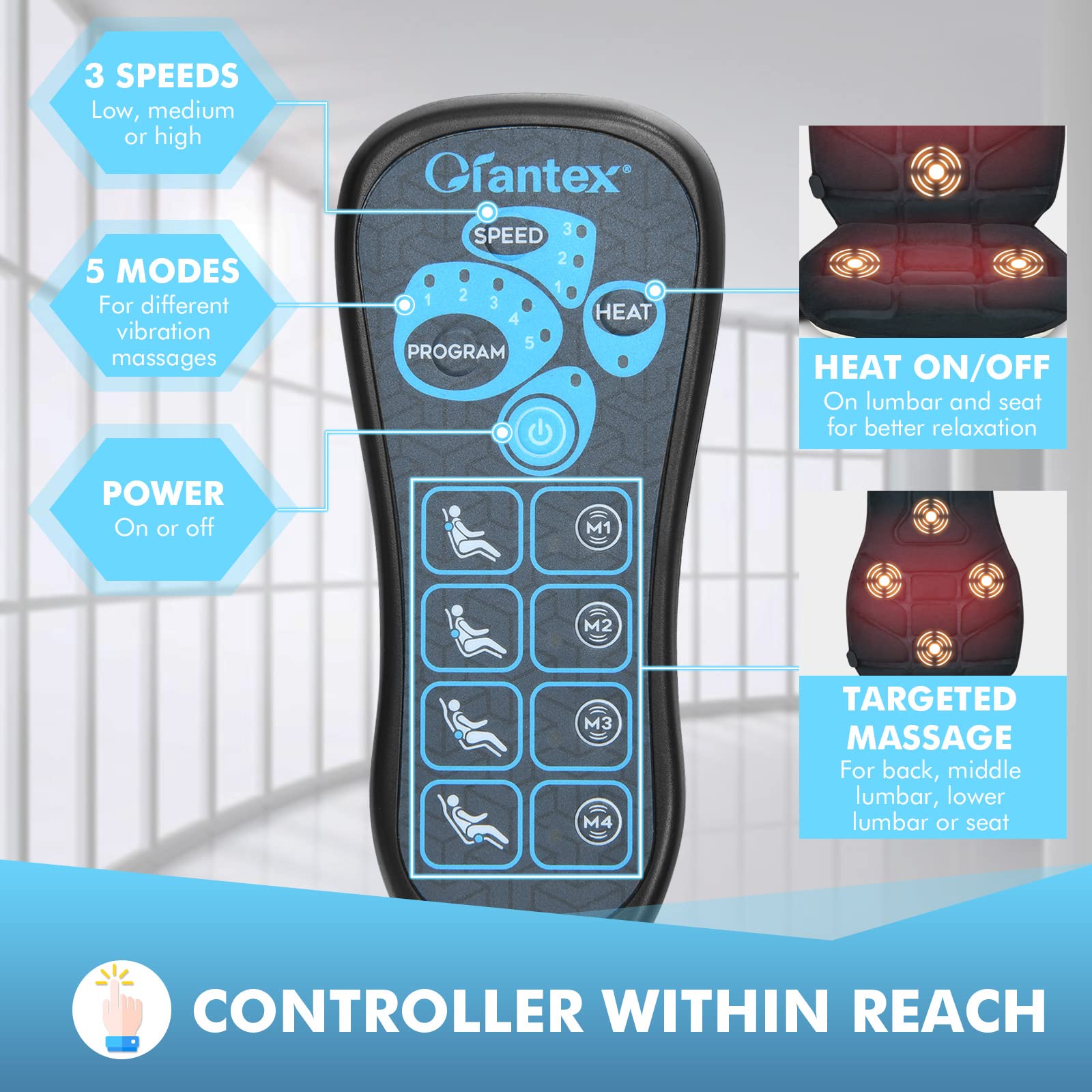Giantex Memory Foam Massage Seat Cushion, Back Massager with 6 Vibration Massage Nodes & 2 