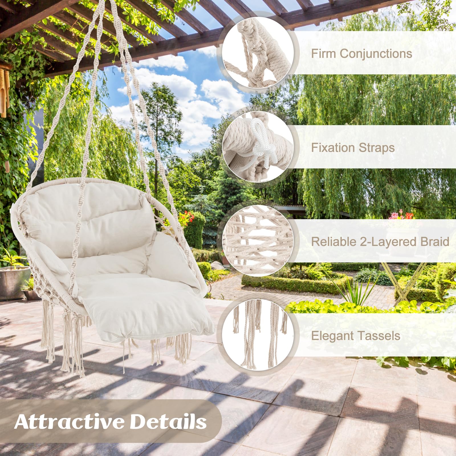 Giantex Hanging Chair Outdoor, Hammock Chair with Thick Cushion & Macrame 