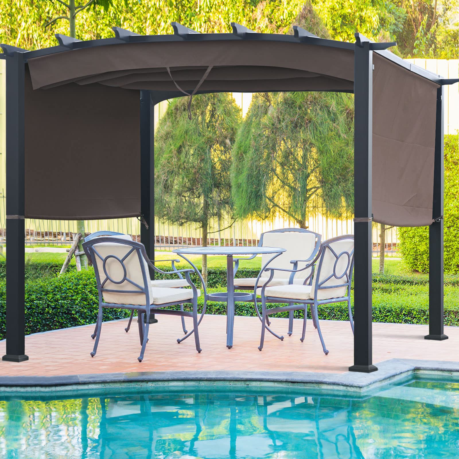 Outdoor Retractable Pergola 10' x 10', Metal Patio Gazebo Pergola