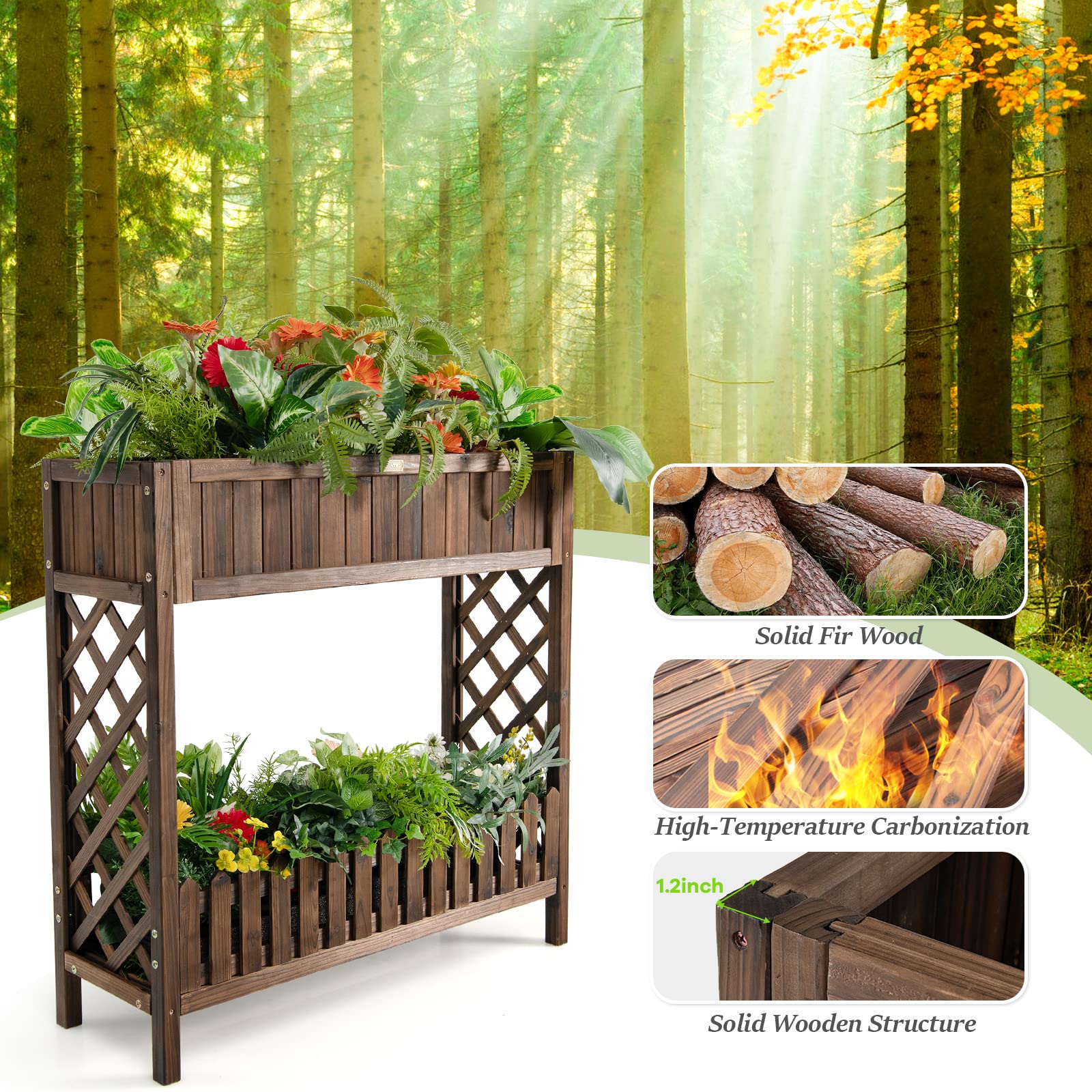Giantex Planter Raised Bed, Elevated Potted Plant Rack(Brown) 