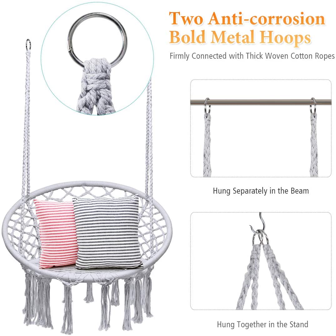 Hanging Hammock Chair, Macrame Hanging Chair 330 Pounds Capacity 