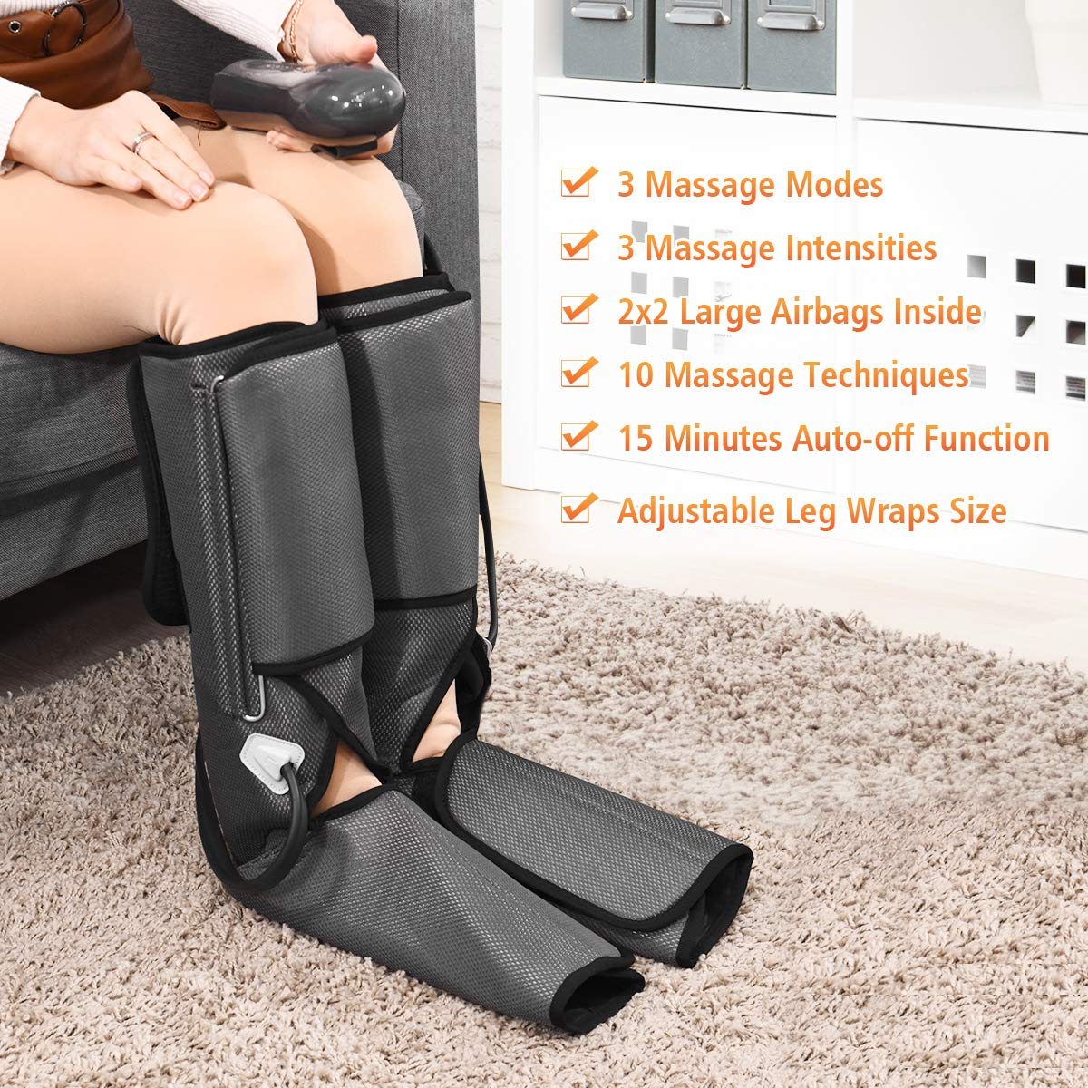 Giantex Air Compression Leg Massager Wraps Foot and Calf Massage with Handheld Controller