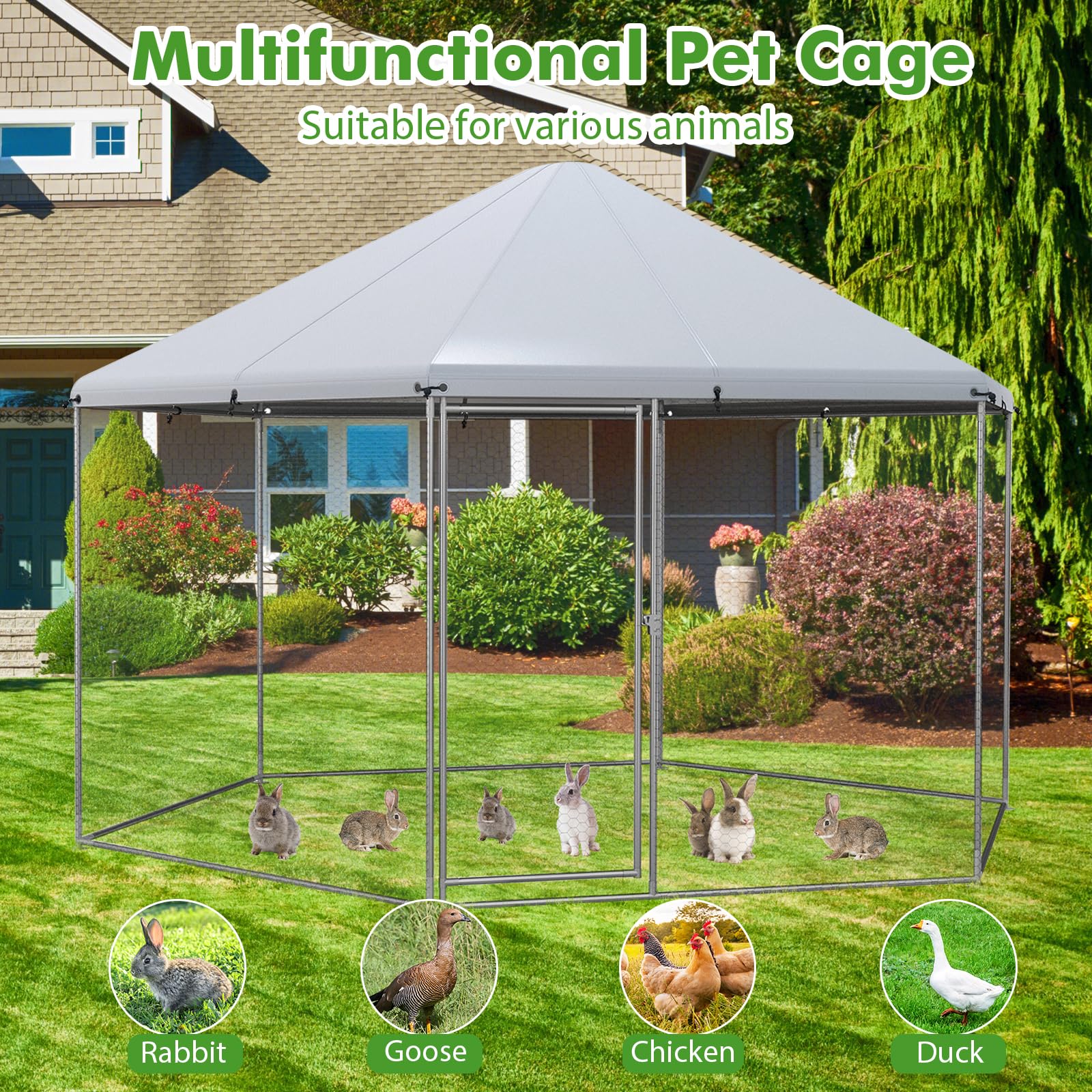 Giantex Large Metal Chicken Run - 13ft Hexagon Walk-in Chicken Coop 