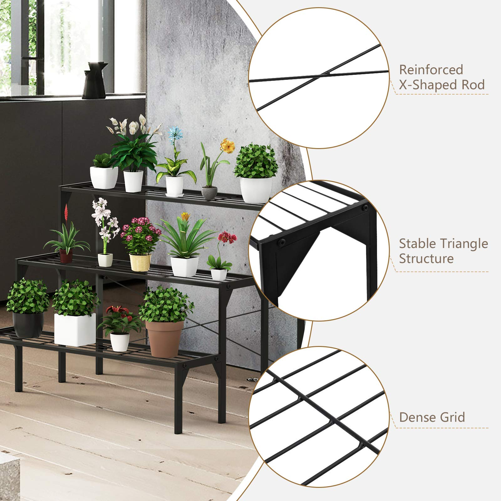 Giantex 3 Tiers Metal Plant Stand, Ladder Flower Pots Holders 