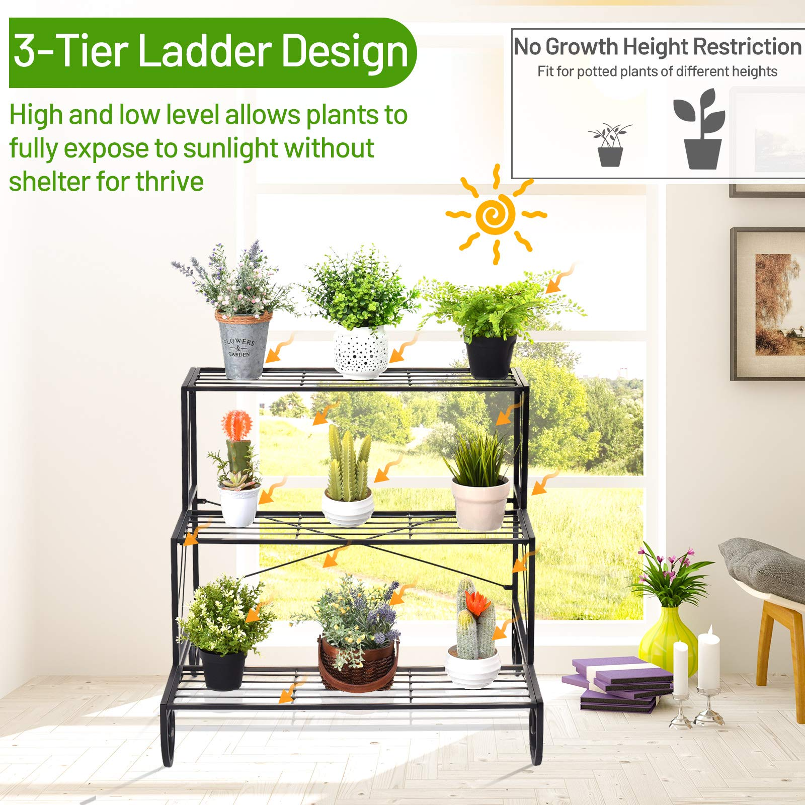 Giantex 3 Tier Metal Plant Stand, Stair Style Flower Pot Holder 